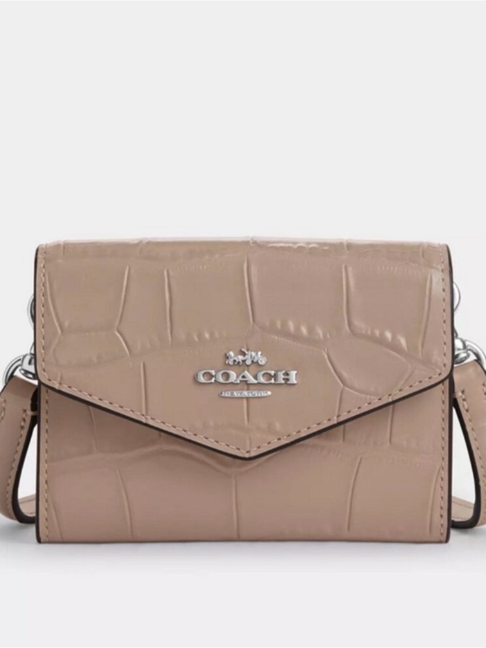Coach Croc-Embossed Envelope Crossbody in Taupe